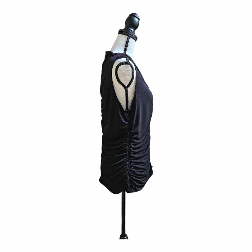 NWT Women’s Calvin Klein Ruched Black Sleeveless Blouse Size L - Picture 2 of 7